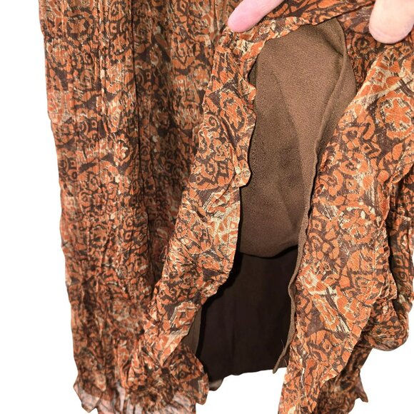Womens Maxi Skirt Silk Size 10 Brown Orange Paisley Print Lined JH1768 - Picture 5 of 9